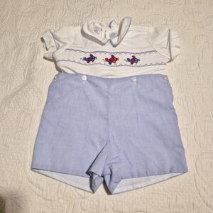 Vive La Fete boys size 9 months airplane smocked romper EUC